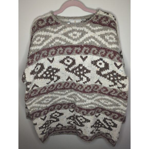 Vtg Express Tricot hand knit southwestern grandpa Aztec oversized sweater Lg - Picture 7 of 8
